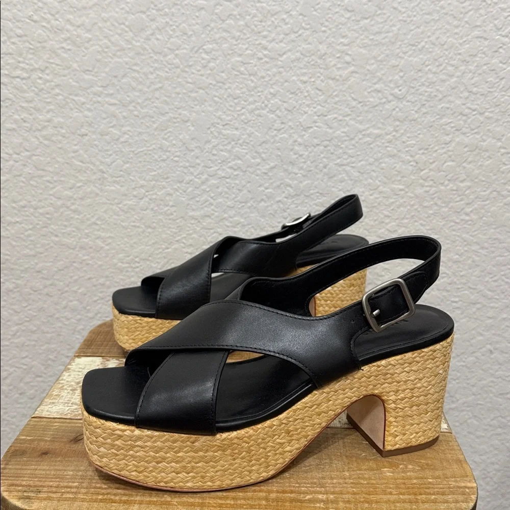 Vince Clementine Black Leather Platform Sandals Size 7.5 - Picture 5 of 9